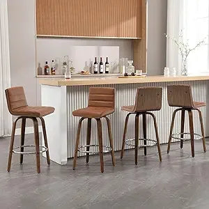 Bar Stools 26 Inch Set of 4 Swivel PU Leather Modern Counter Stools