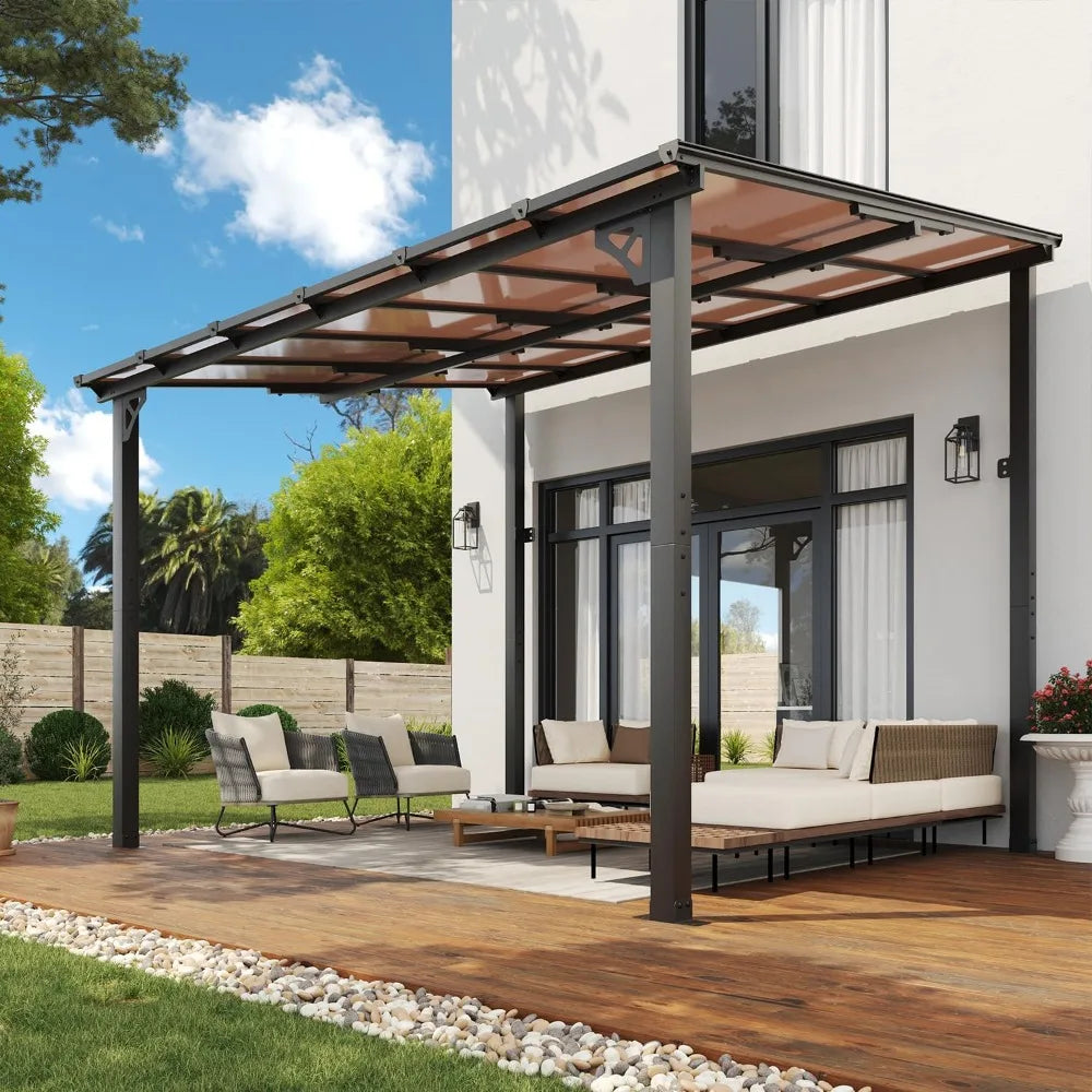 10x12 Gazebo Pergola Heavy Duty Wall-Mounted Patio Awning Outdoor Shade