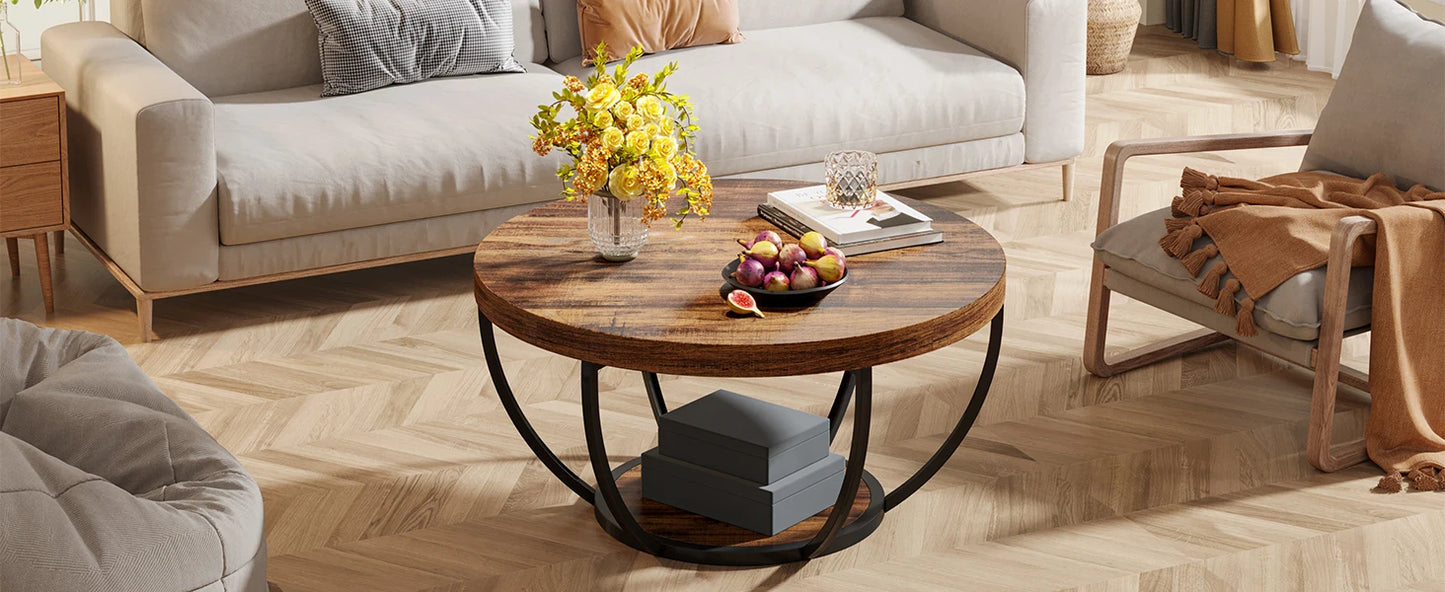 Ljustra Modern Round Coffee Table 31.7 Inch Industrial Design