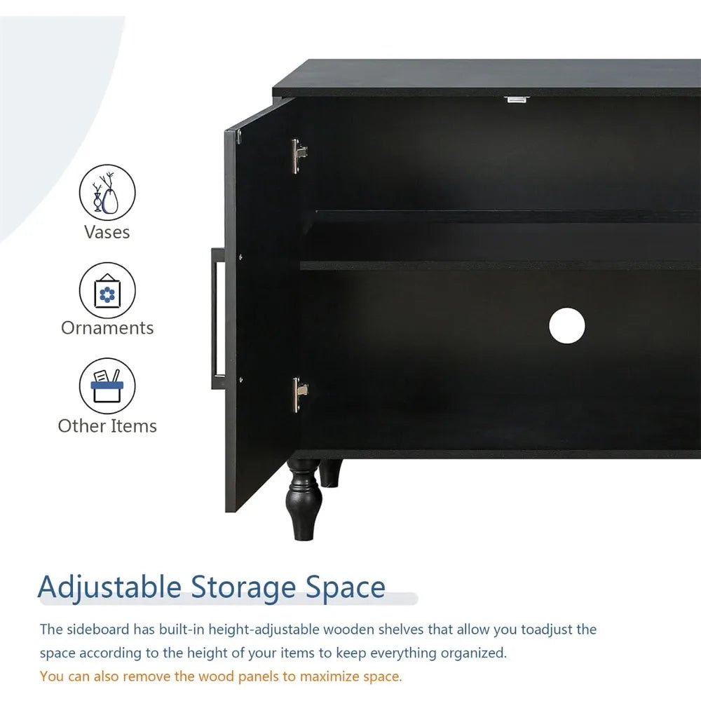 63 Inch Sideboard Cabinet Buffet Storage Adjustable Shelves Vintage Style