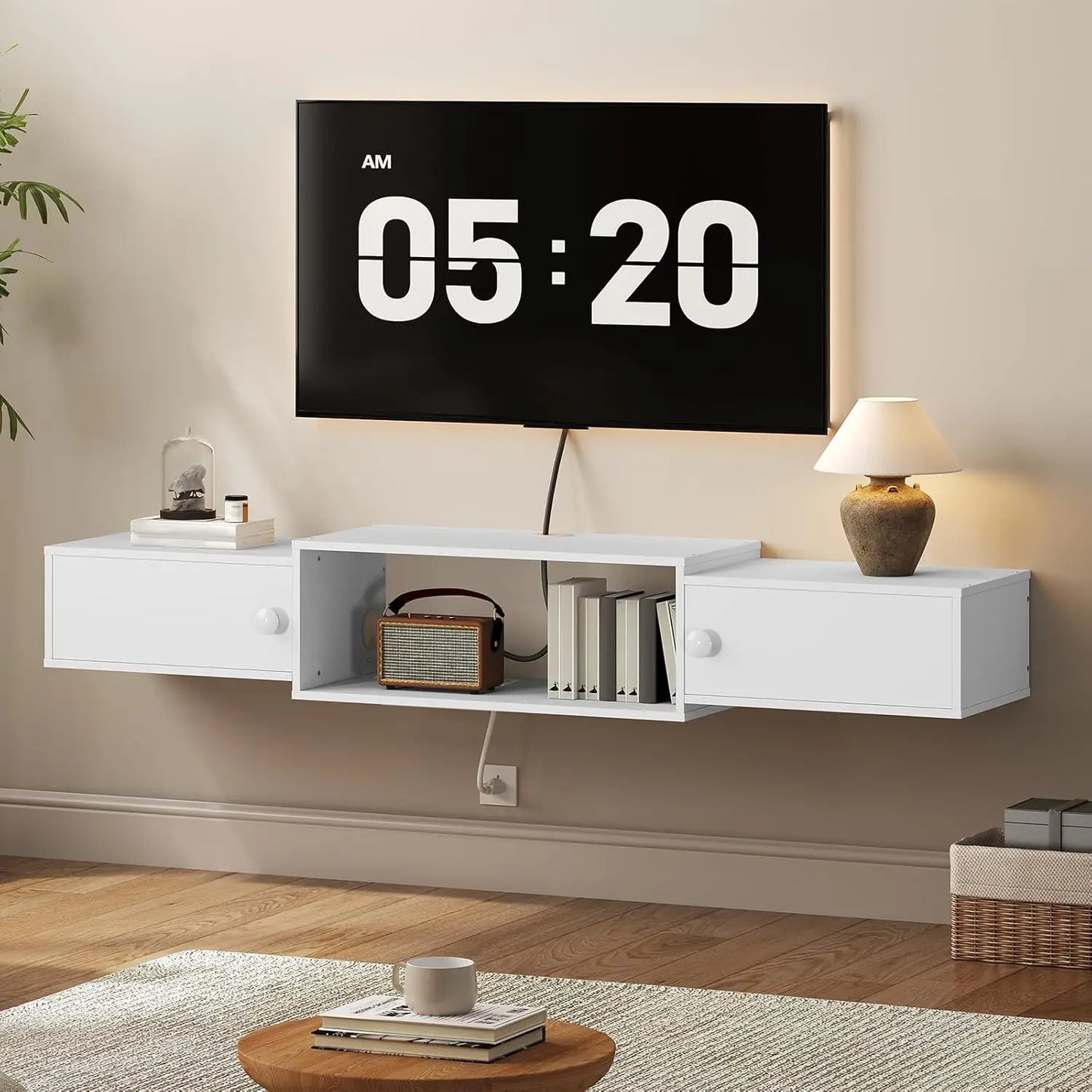 55 Inch Floating TV Stand Modern Wall Mounted Media Console Shelf