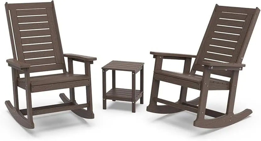 Outdoor Rocking Chair Set 3-Piece with 2 Chairs and Side Table Black