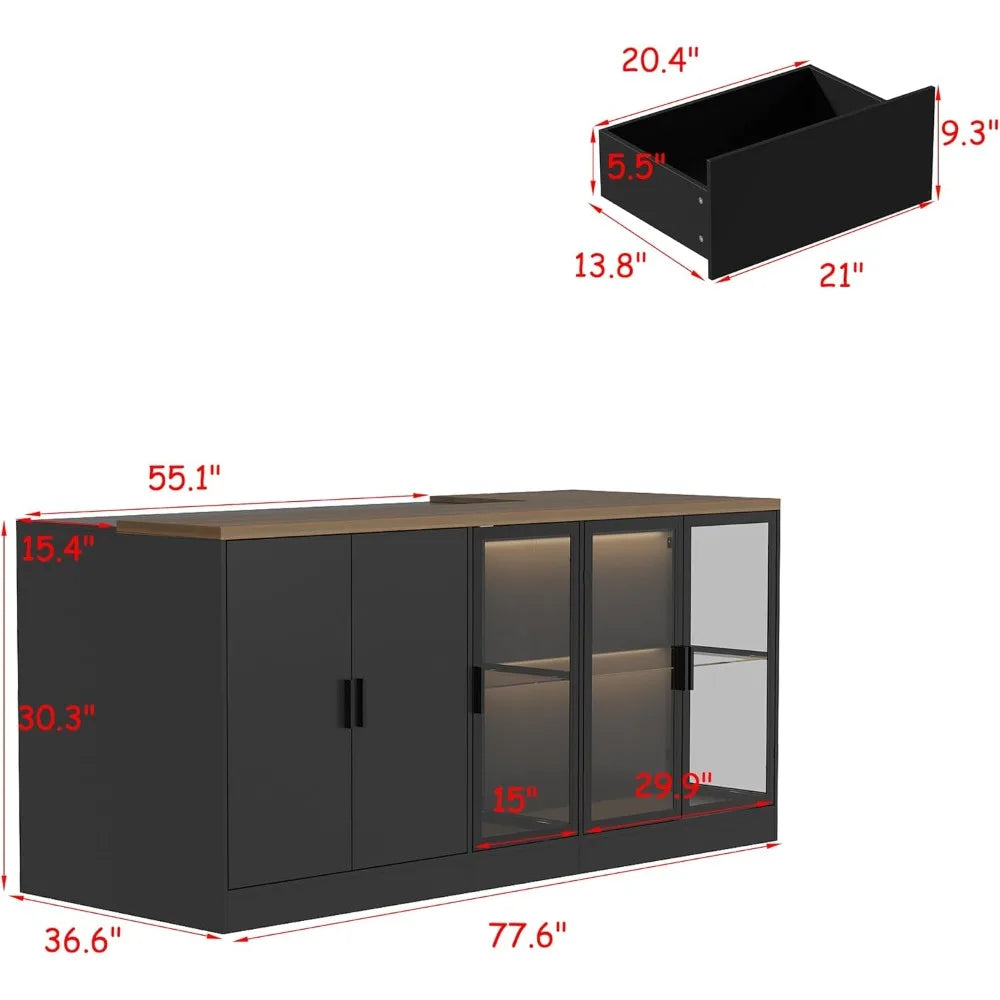 Large Kitchen Island with Storage Adjustable Shelf and Drawers