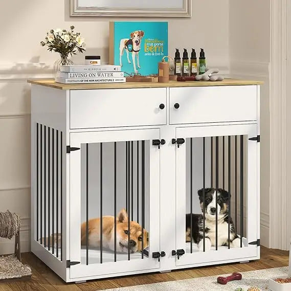 Large Dog Crate Indoor Furniture 41 Inch Wooden Kennel for 2 Dogs