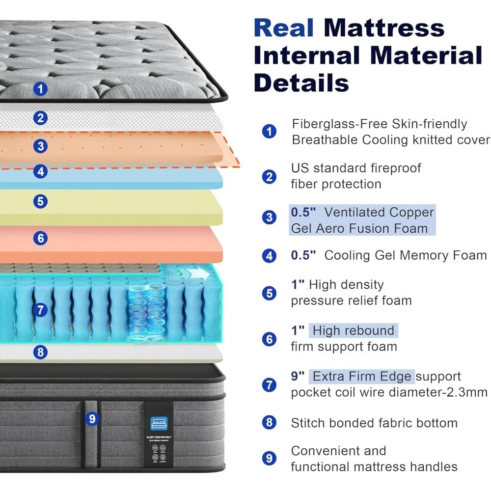 Plush Firm 12 Inch Mattress Memory Foam Hybrid Back Pain Support