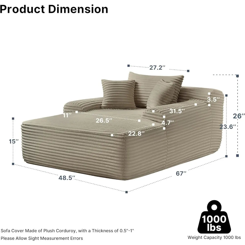 68 Inch Chaise Lounge Chair Indoor Plush Cloud Couch Oversized Sofa Bed