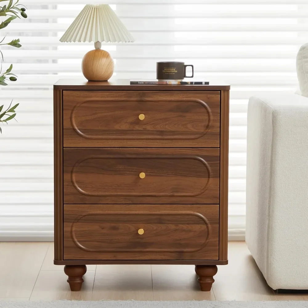 3 Drawer Fluted Dresser Mid Century Modern Bedroom Storage Organizer