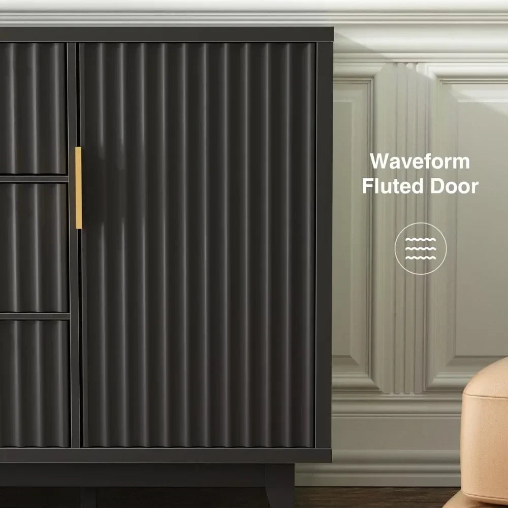 Ljustra Modern Fluted Storage Cabinet Sideboard with 3 Drawers and Doors