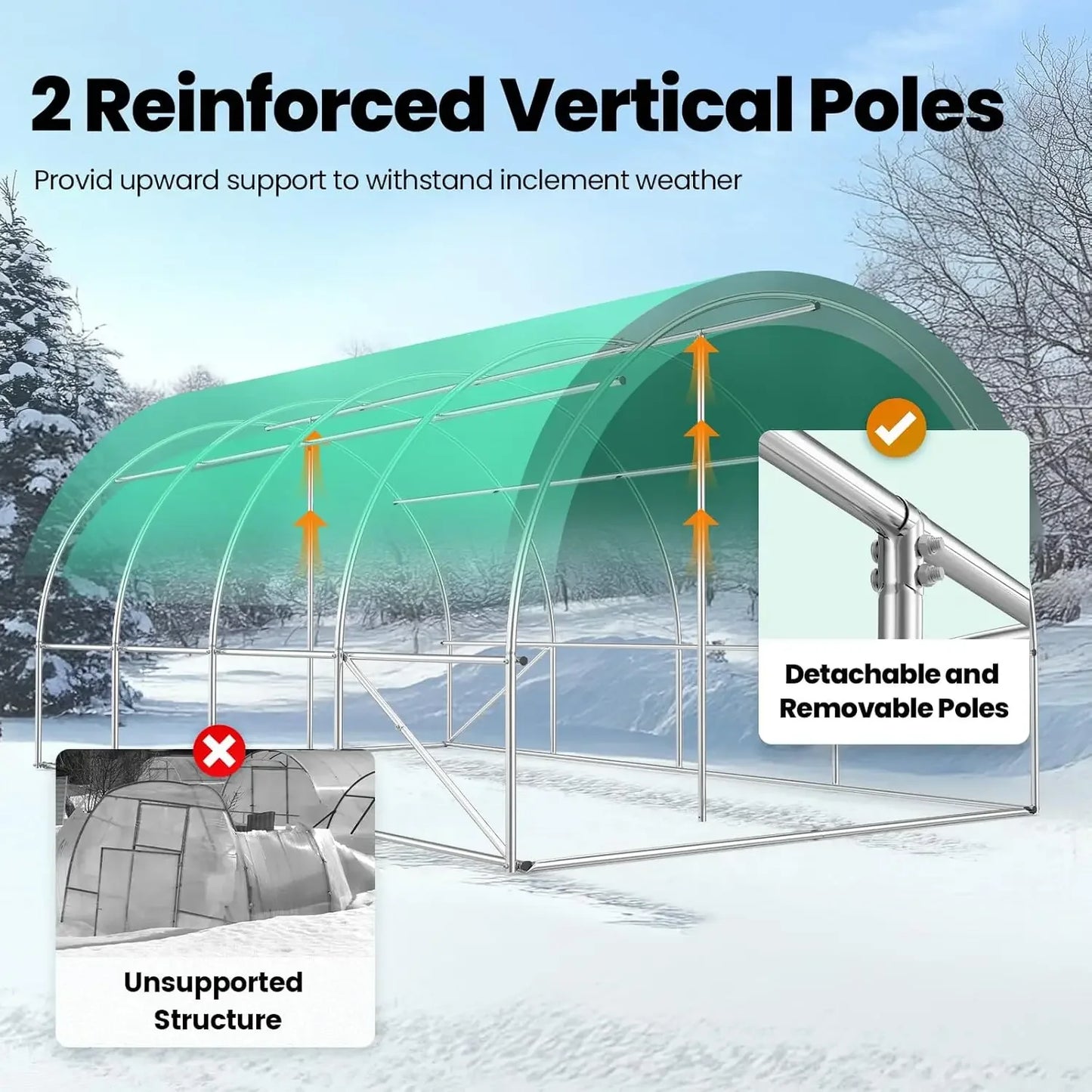 Premium 20x10x6.6FT Greenhouse Heavy Duty Galvanized Steel Frame