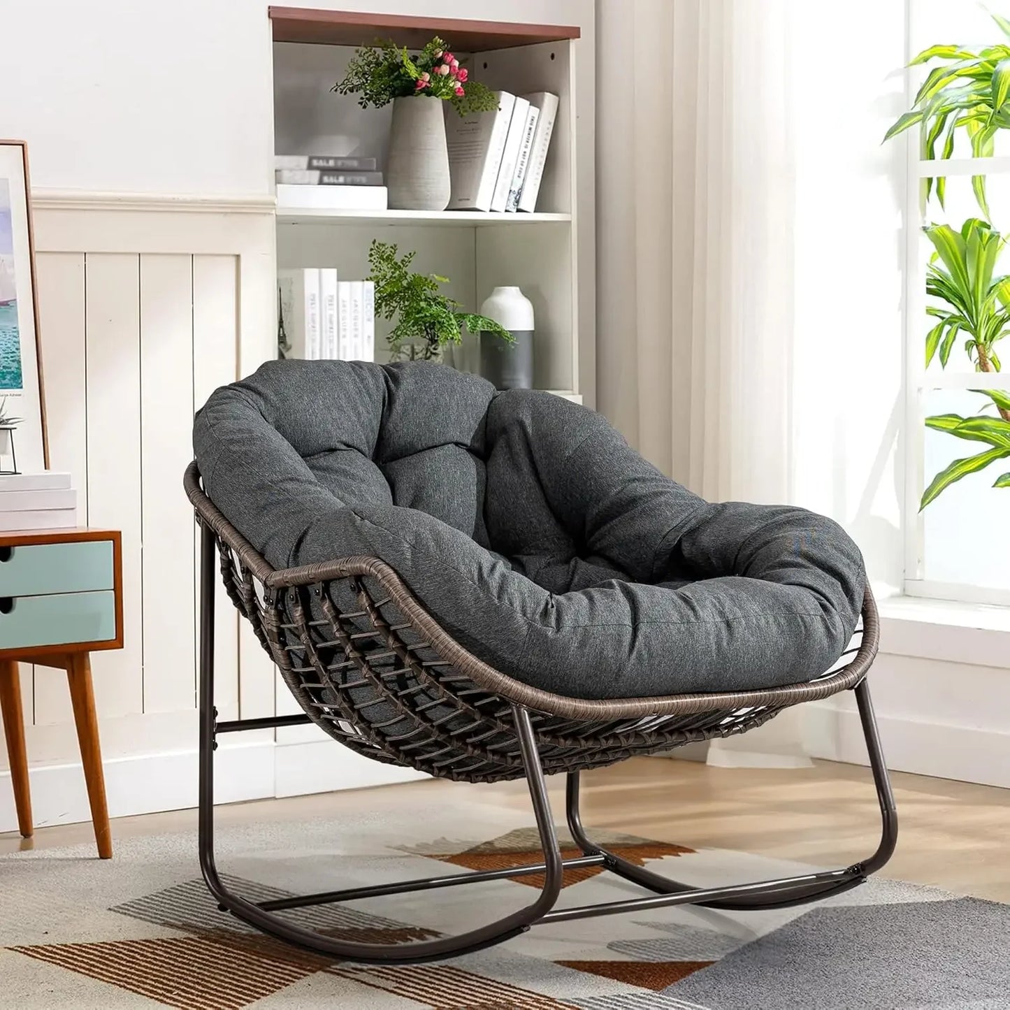Large Oversized Indoor Outdoor Rocking Papasan Chair with Cushion