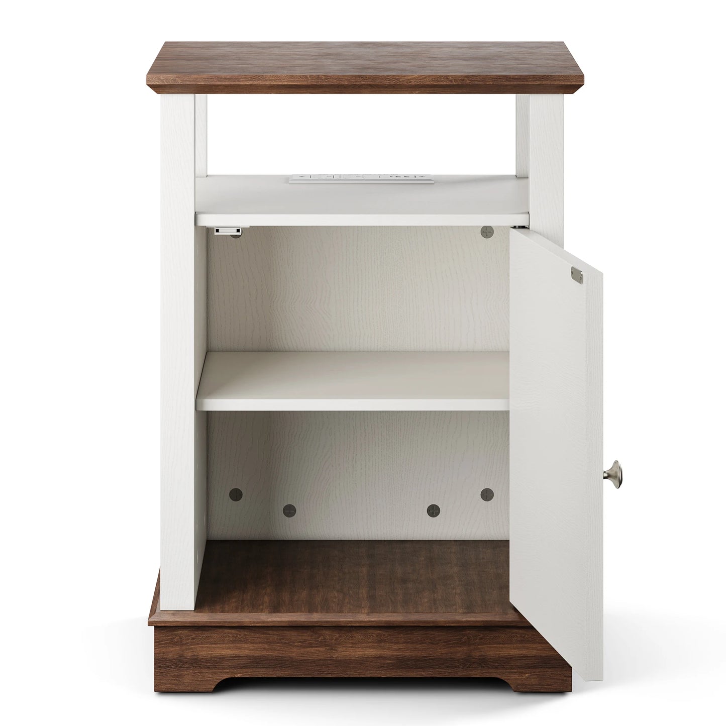 Nightstand with Charging Station Adjustable Open Shelf Farmhouse Style