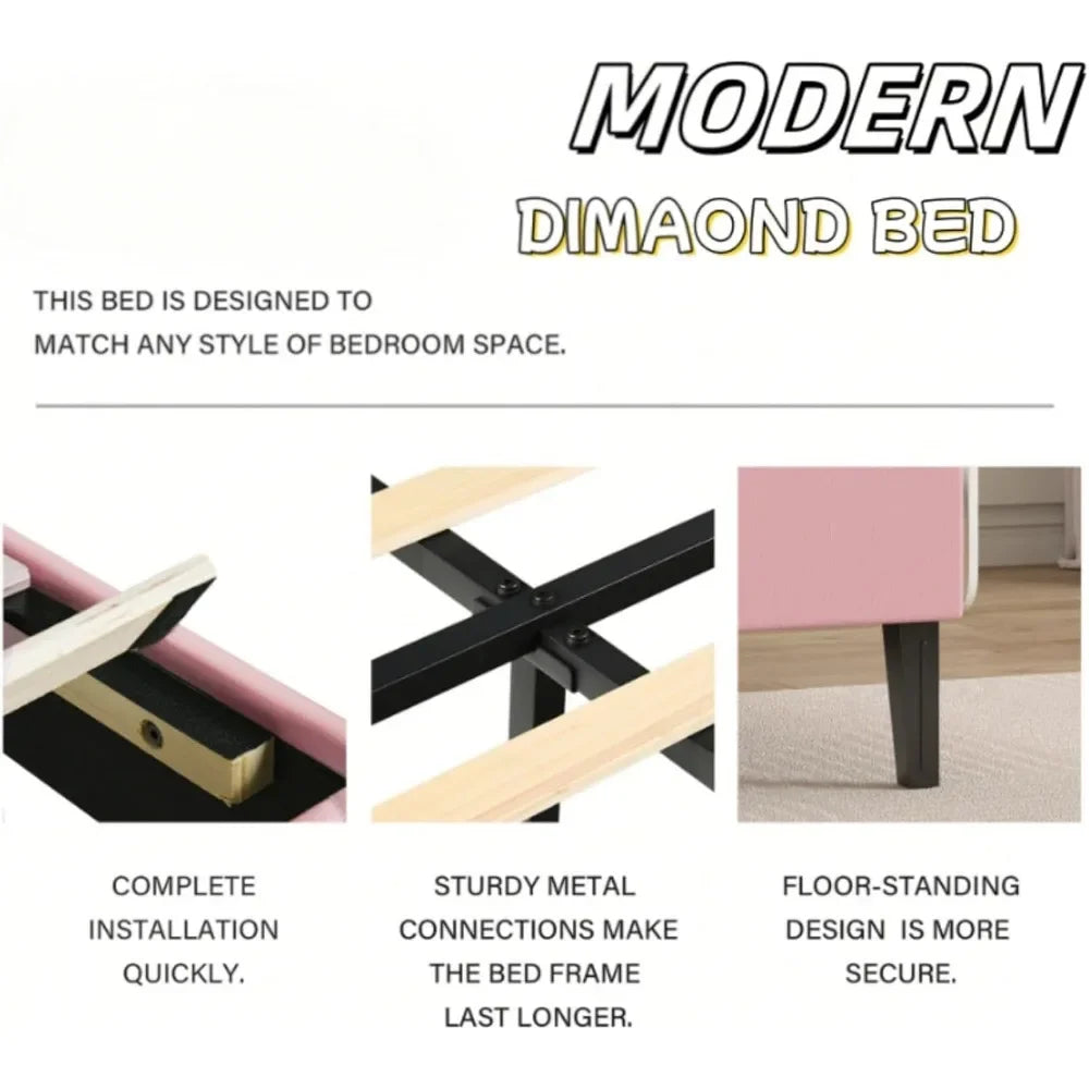 Upholstered Platform Bed Frame with Tufted Headboard and Storage