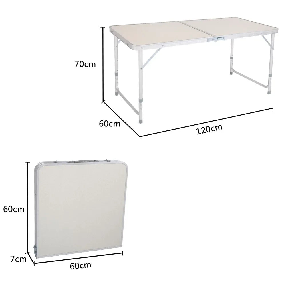 Portable Folding Table 120x60cm Outdoor Multipurpose Adjustable Glides