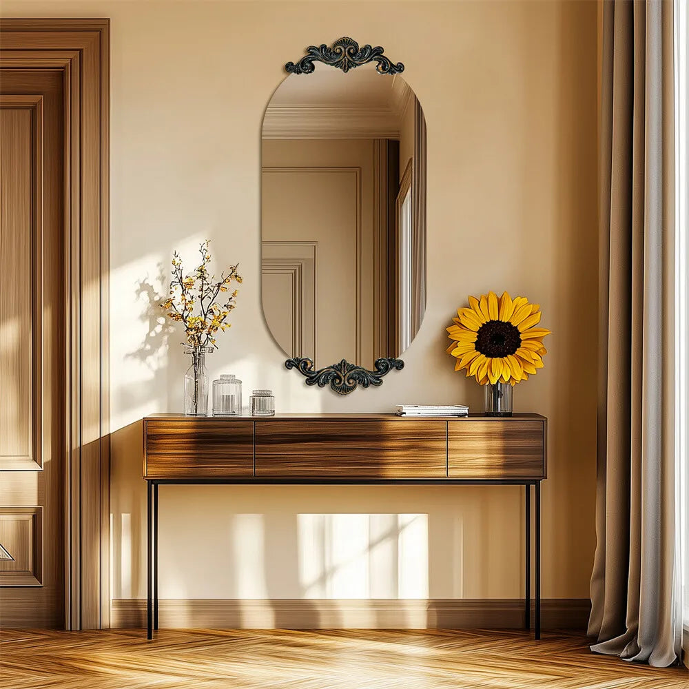 Antique Rustic Oval Wall Mirror for Entryway Bathroom Hallway Decor