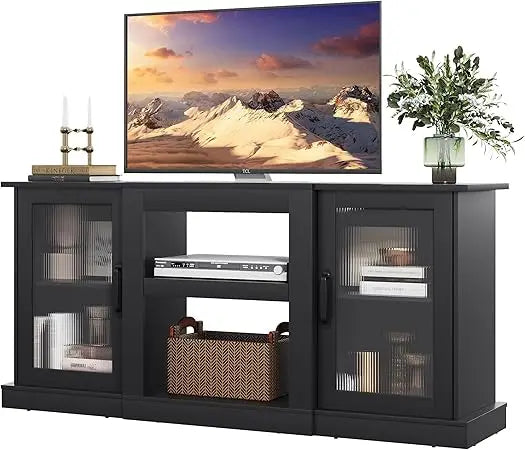 Retro TV Stand 65 Inch Modern Entertainment Center with Storage Shelves