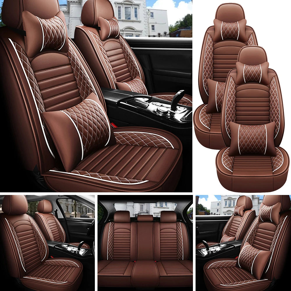 5-Seats PU Leather Car Seat Covers Full Set Anti-scratch Protection