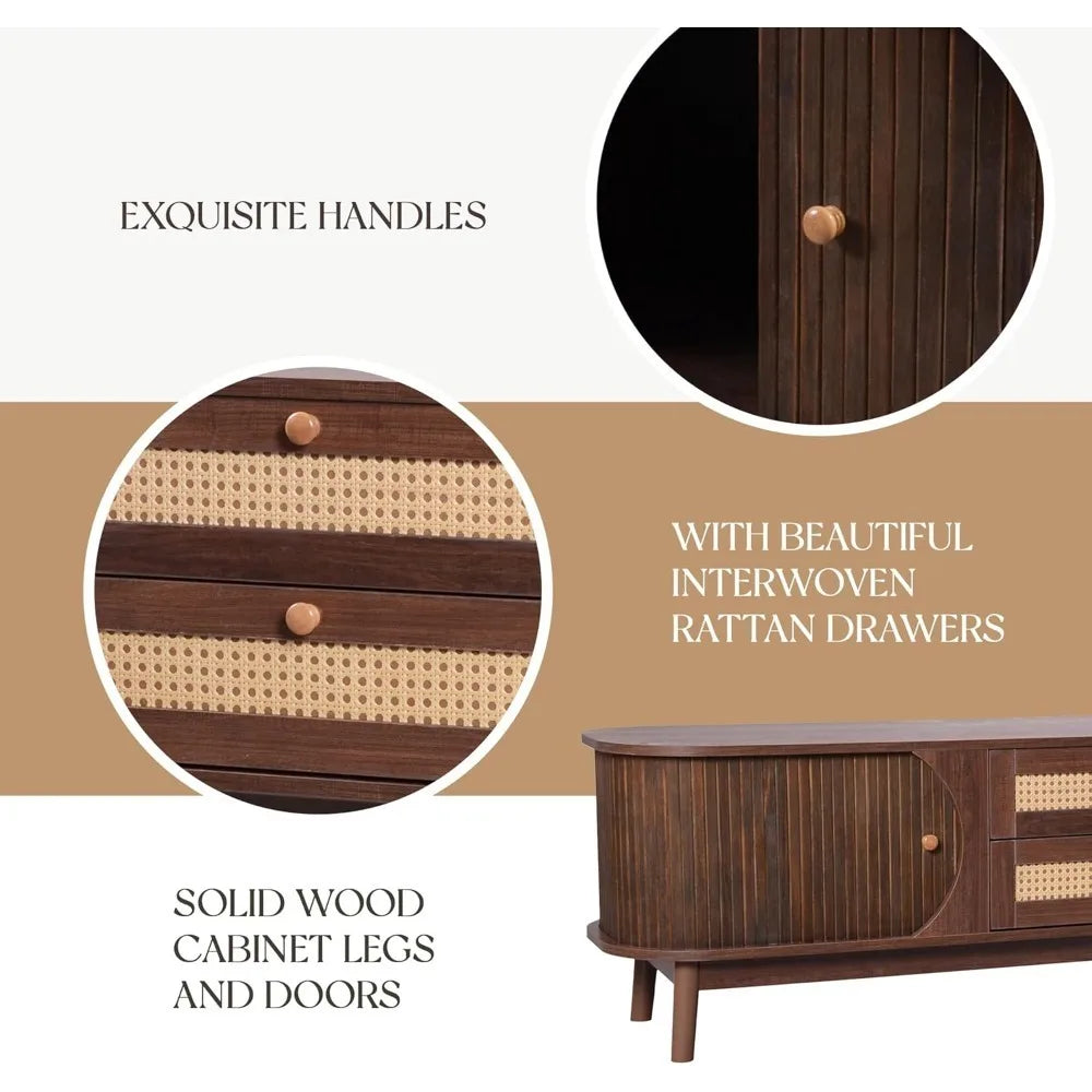 Modern Fluted TV Stand for 75" TVs Mid-Century Entertainment Center