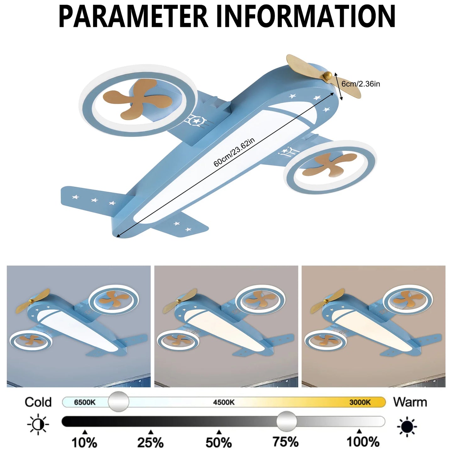 Dimmable Remote Control LED Ceiling Light Fixture with Fans for Bedroom