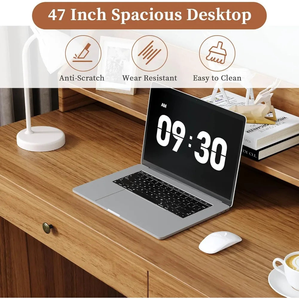 Ljustra Wooden Desk with Drawers and Monitor Stand for Home Office