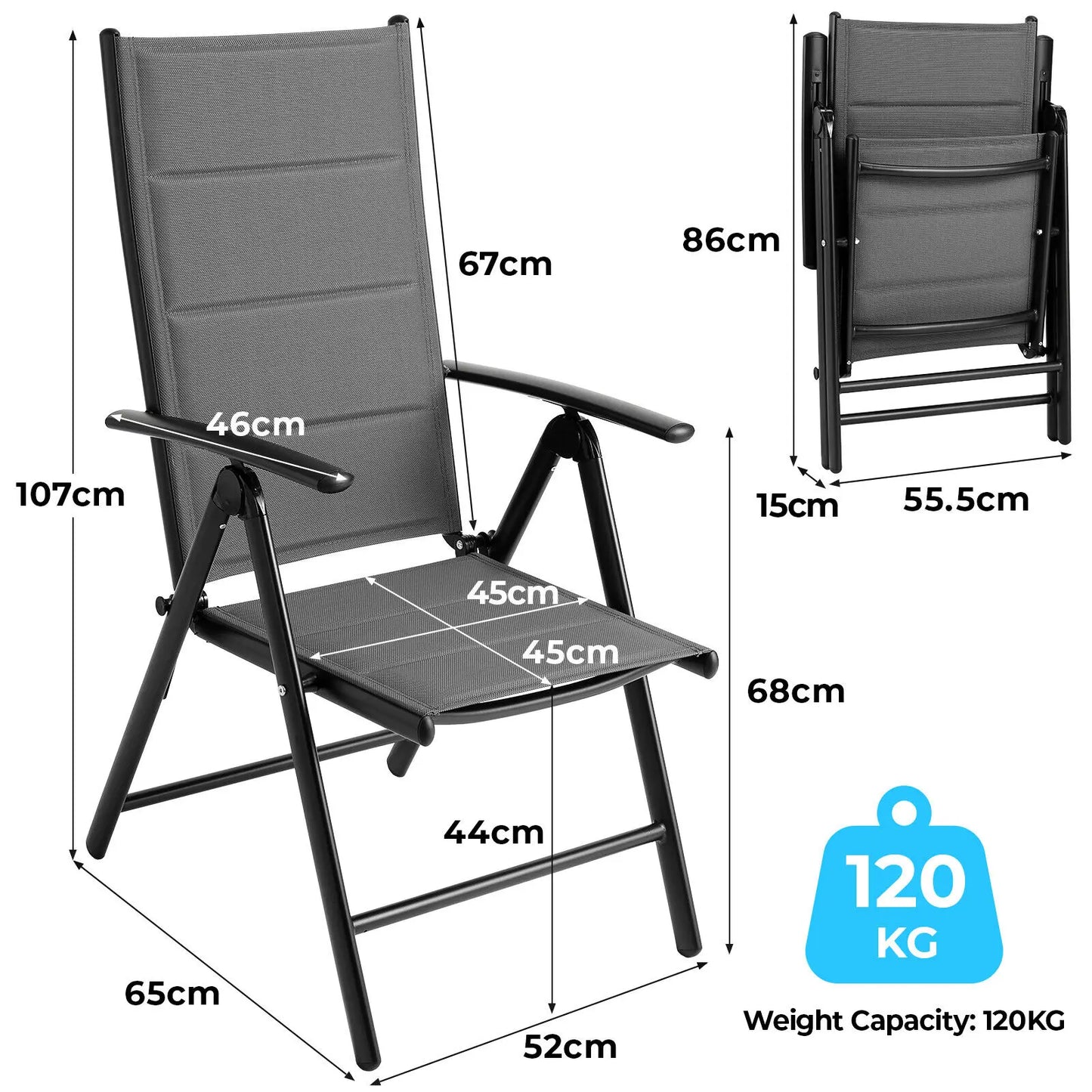 Foldable Garden Chair with Adjustable Backrest and Armrests Outdoor