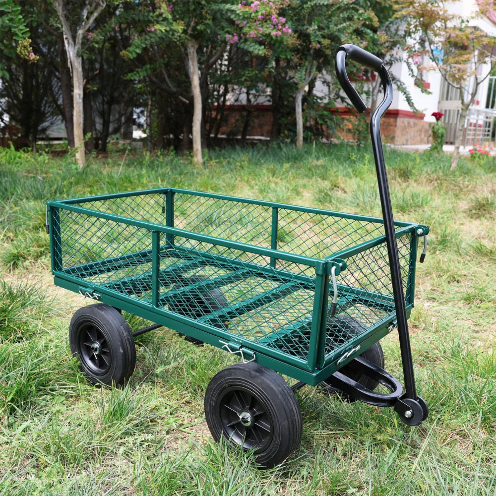 Green Solid Wheel Garden Wagon Cart for Easy Firewood Transport