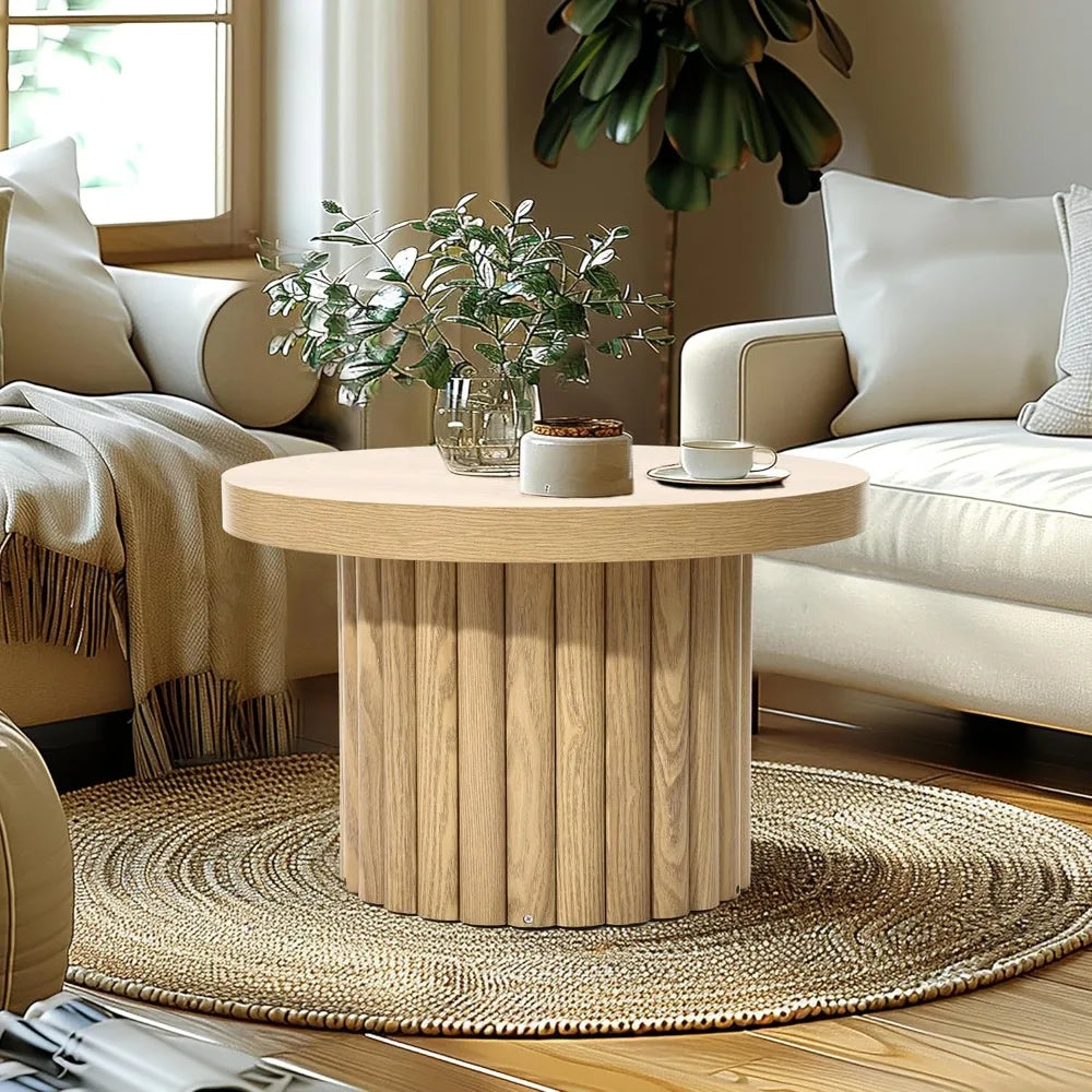 Modern Fluted Round Coffee Table Small Accent Table for Living Room