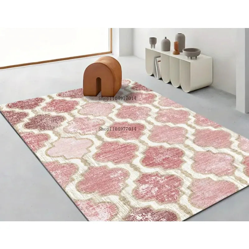 Faux Diamond Pink Rug Non-Slip Backing Living Room Bedroom Office