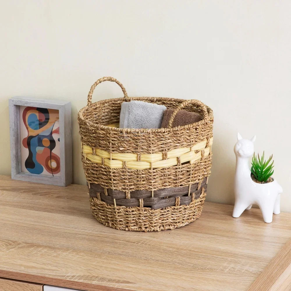 Handwoven Seagrass Storage Basket Large Round Decorative Organizer