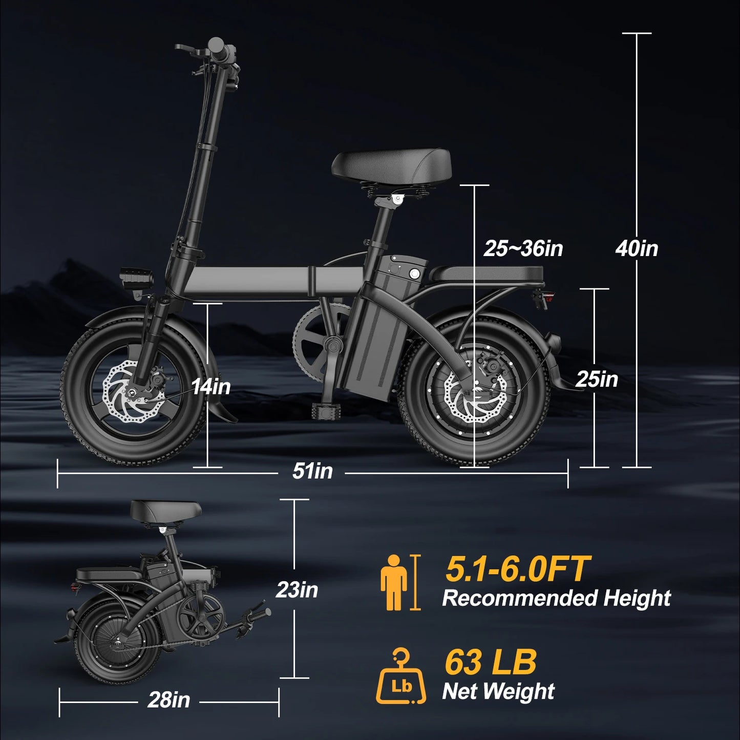 Ljustra Peak 750W Electric Bike Folding 20MPH Removable Battery Commute