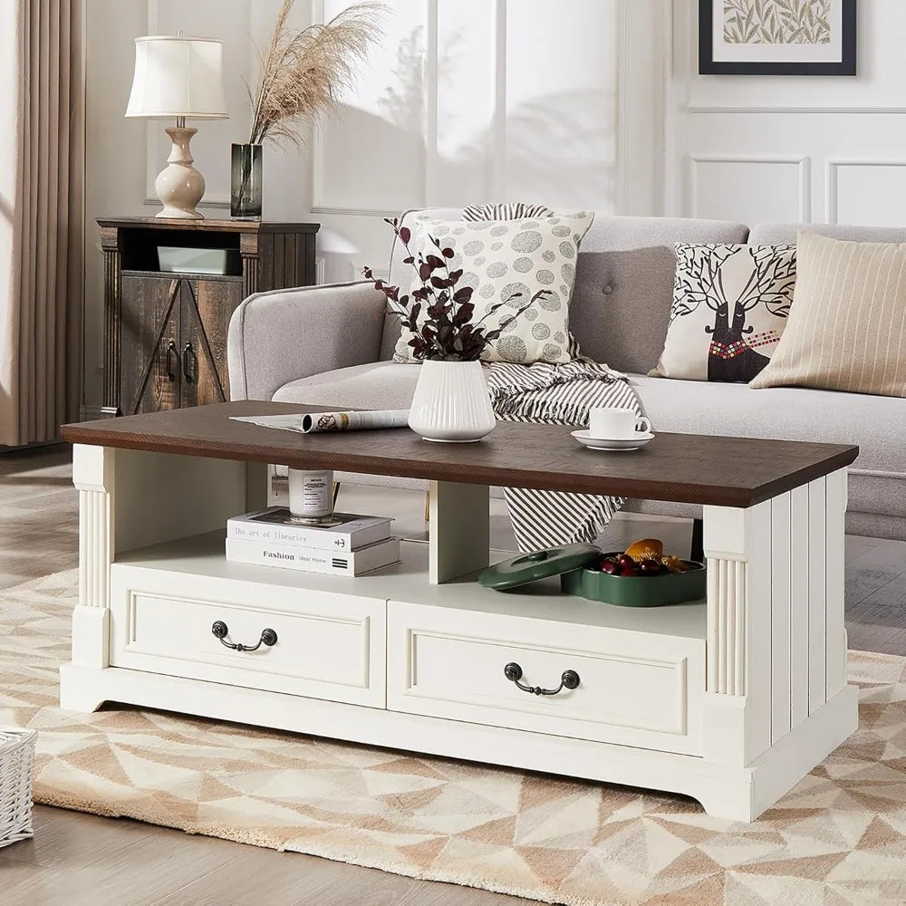 48 Inch Wood Coffee Table Rustic Living Room Center Table with Storage