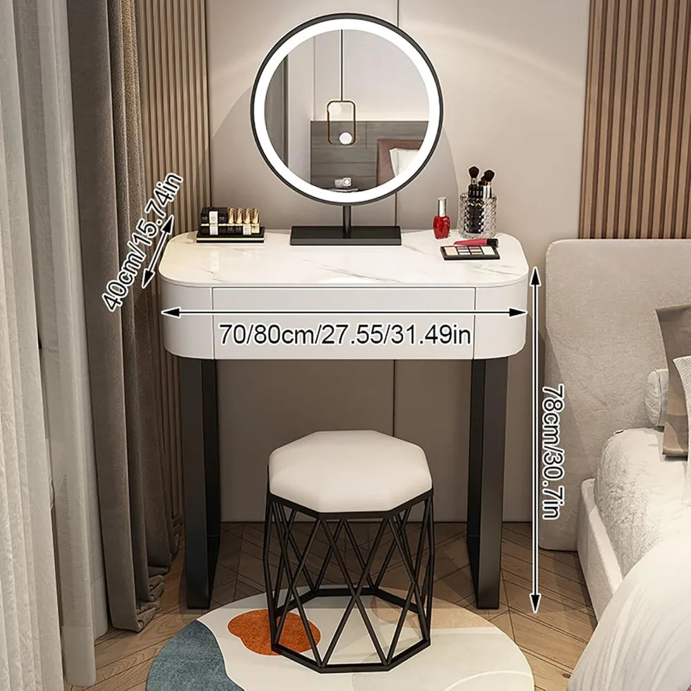 Modern Dressing Table with Drawers Makeup Vanity Desk with Mirror Lights
