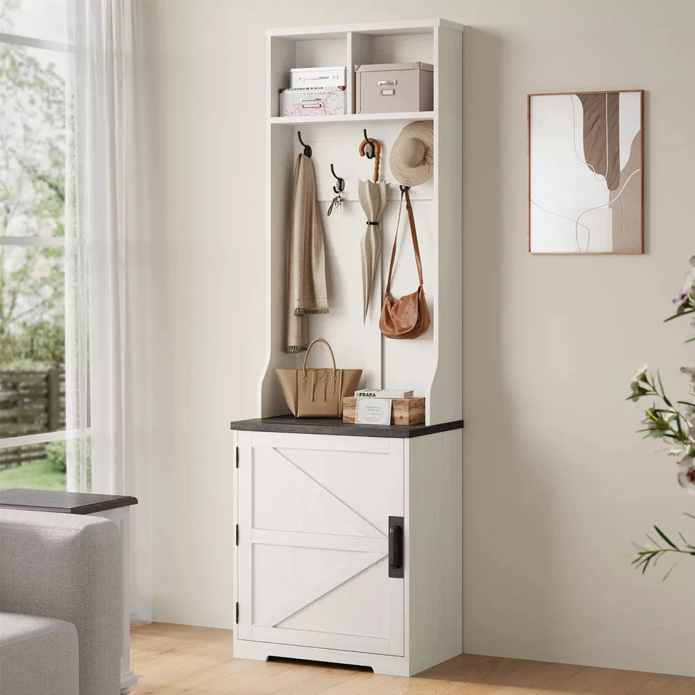 3-in-1 Hall Tree Entryway Bench with Coat Rack and Storage Cubbys