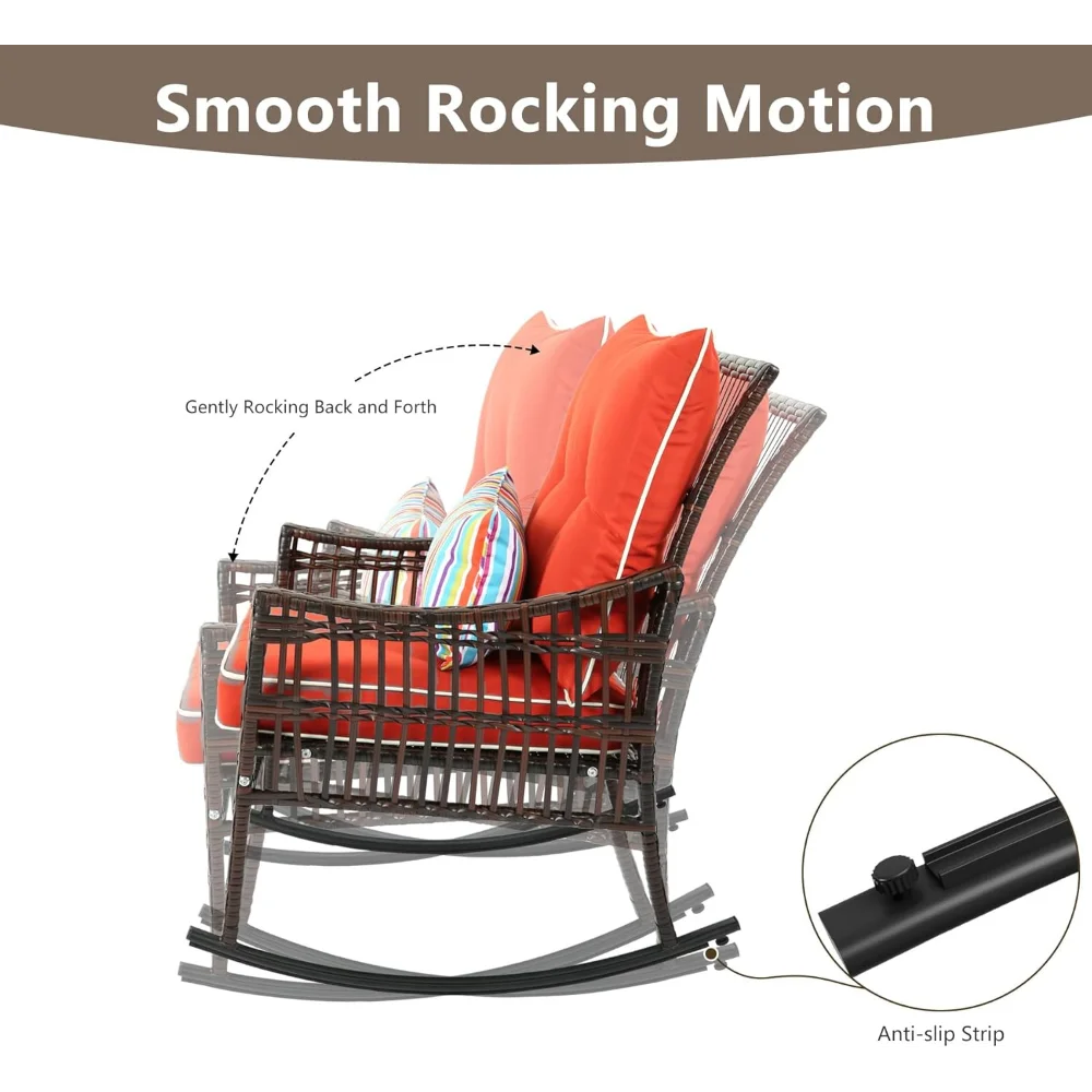 3-Piece Patio Furniture Set Wicker Rocking Chairs Coffee Table