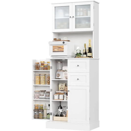 Kitchen Pantry Storage Cabinet Modern Hutch with Doors Shelves Drawers