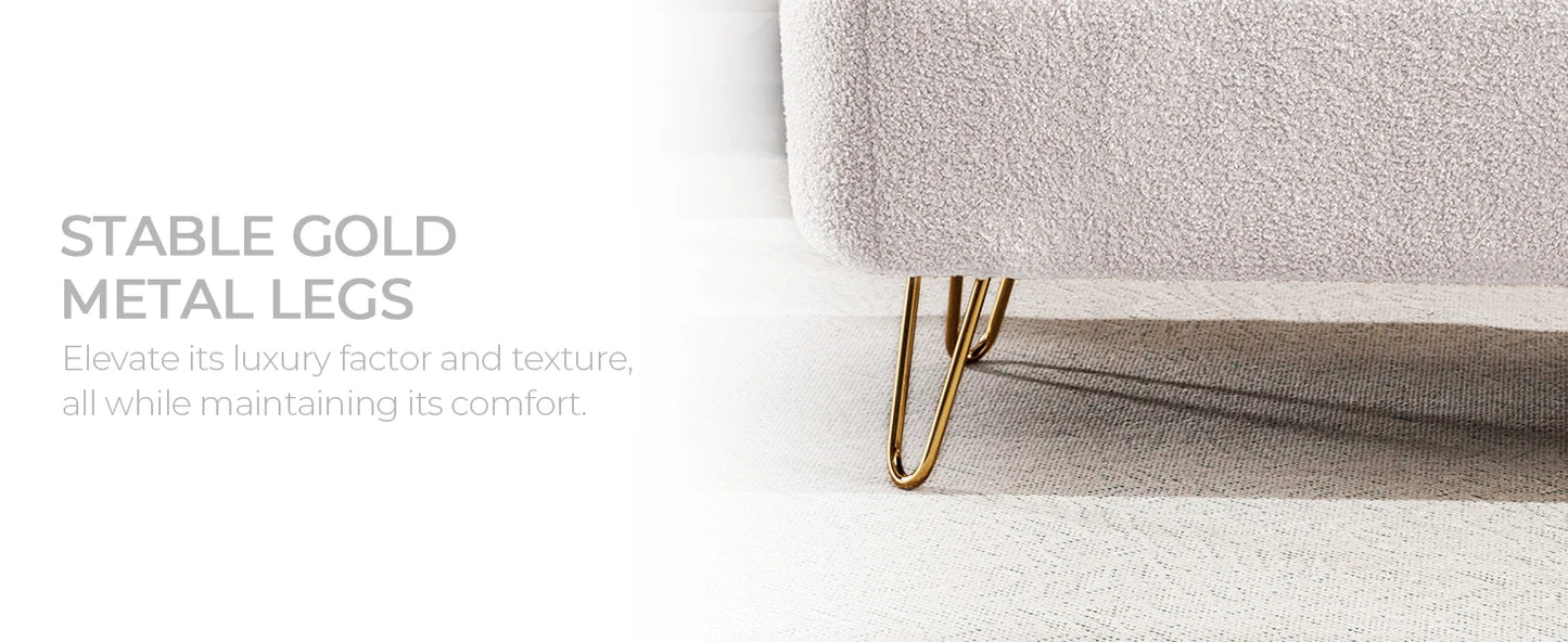 40 Inch Boucle Sherpa Ottoman Bench Storage Upholstered Gold Legs