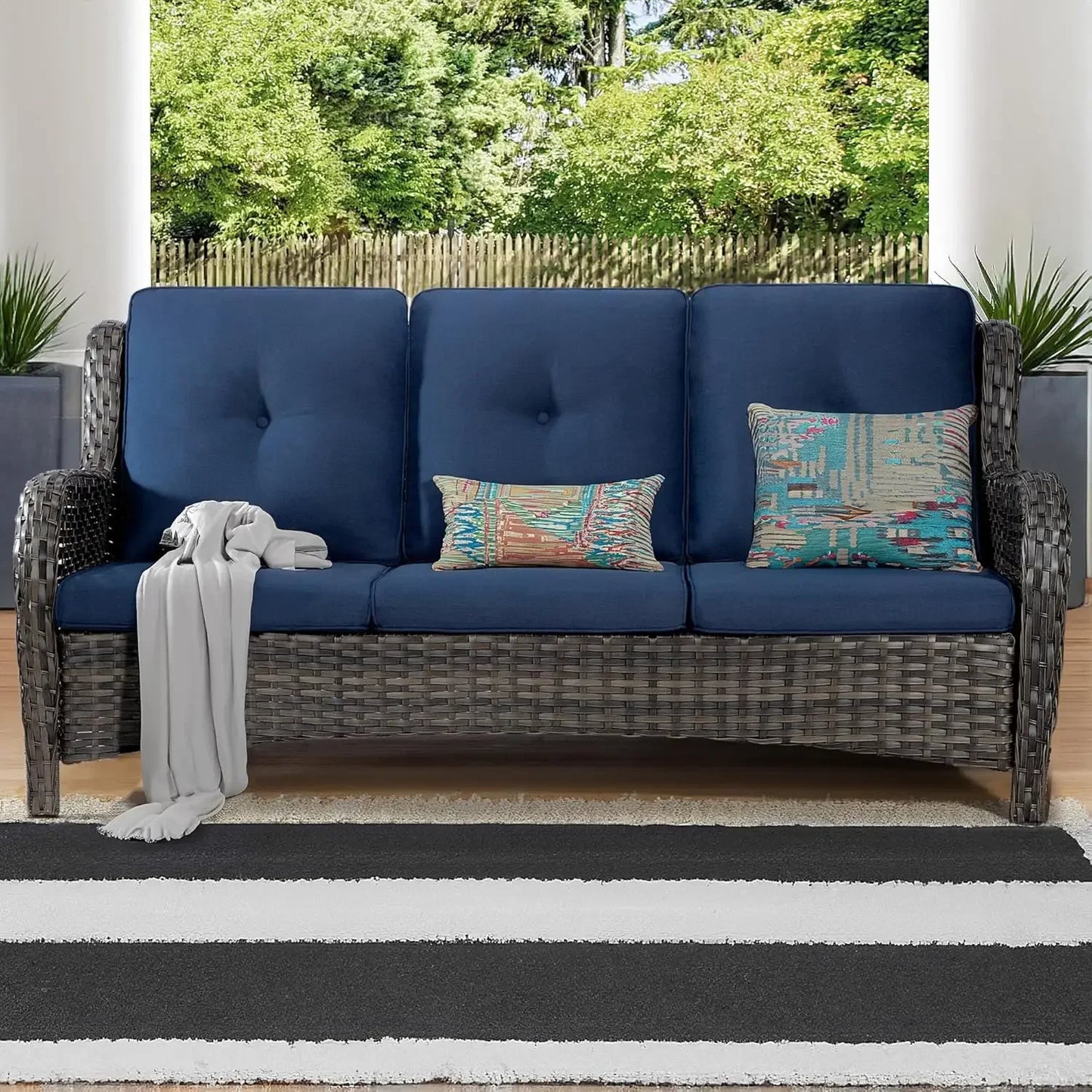 Ljustra Outdoor Wicker Patio Sofa 3-Seat with Comfortable Cushions