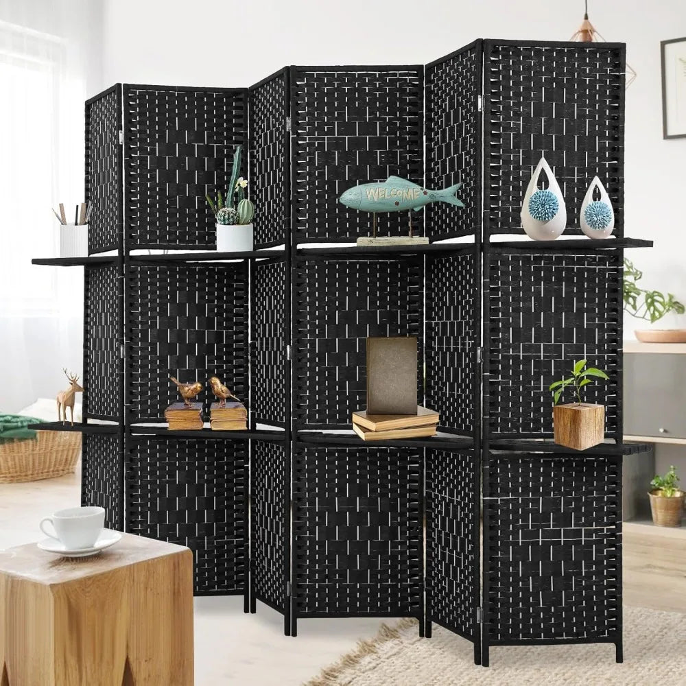 Ljustra 6 Panel Room Divider Folding Privacy Screen with Display Shelves