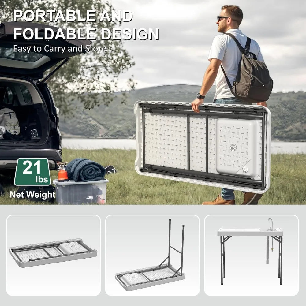 42.5" Fish Cleaning Table Sink Folding Camping Station Outdoor Use