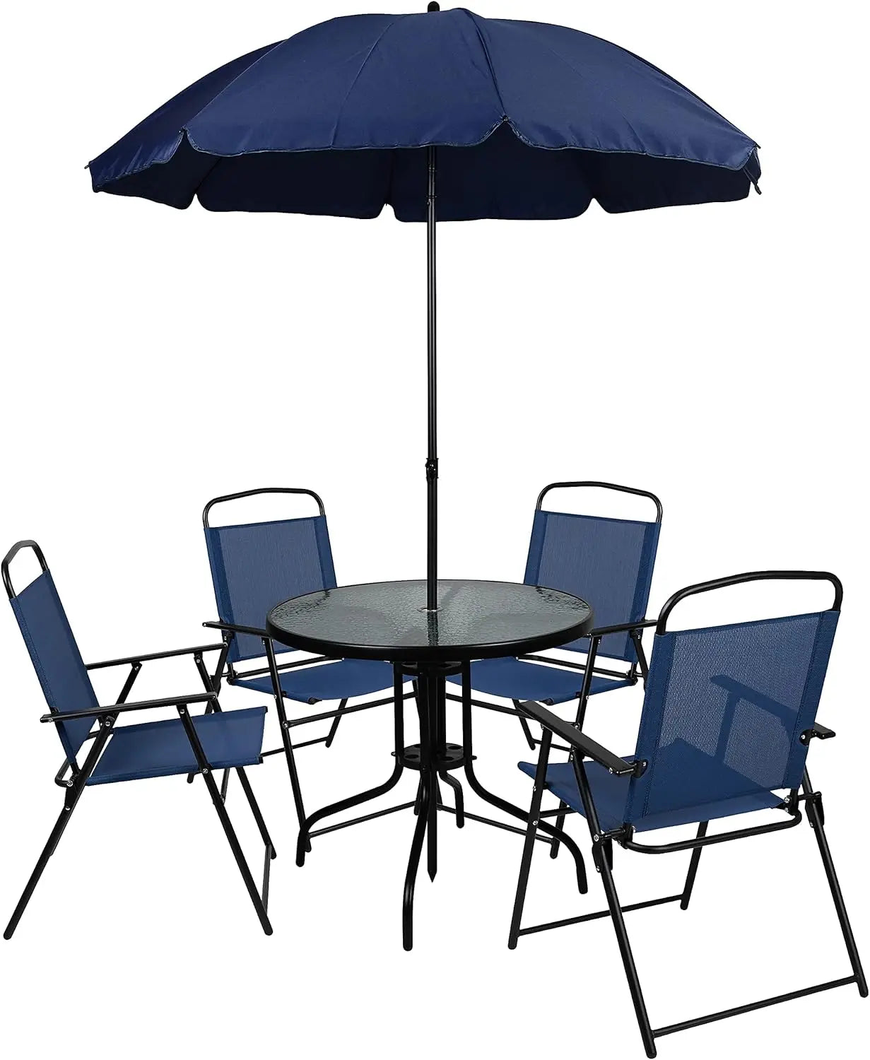 Nantucket 6 Piece Patio Dining Set with Glass Table Umbrella Chairs