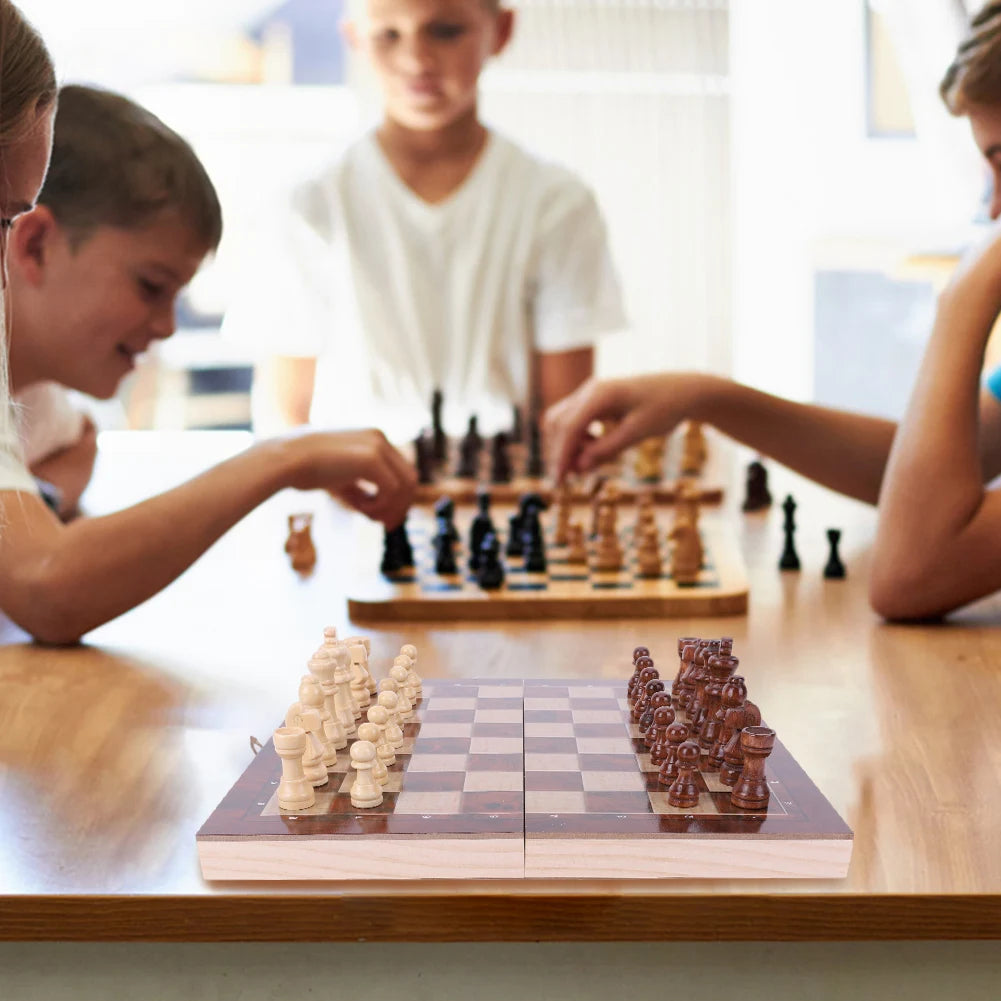 3 in 1 Chess Checkers Backgammon Wooden Game Set for Kids and Adults