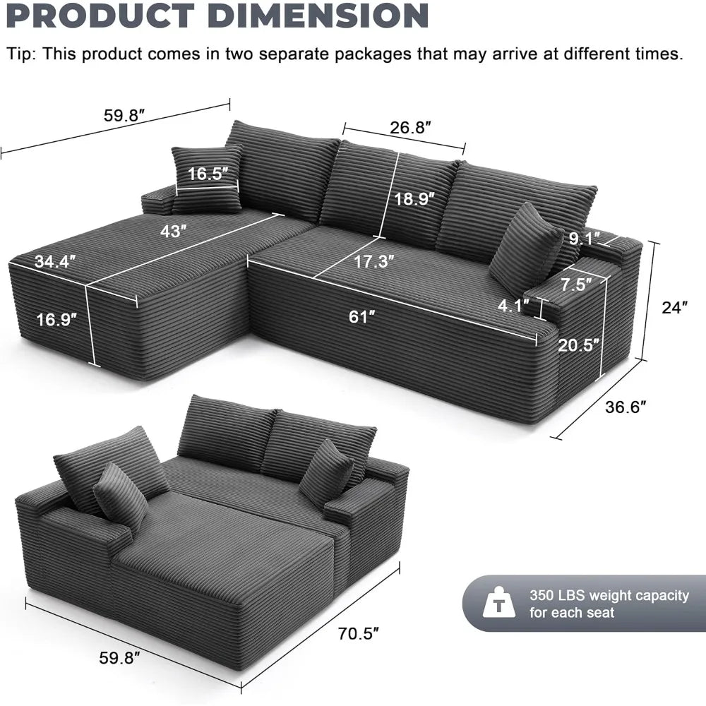 Ljustra Cloud Sectional Couch Modular Sofa Deep Seat Boneless Sofa