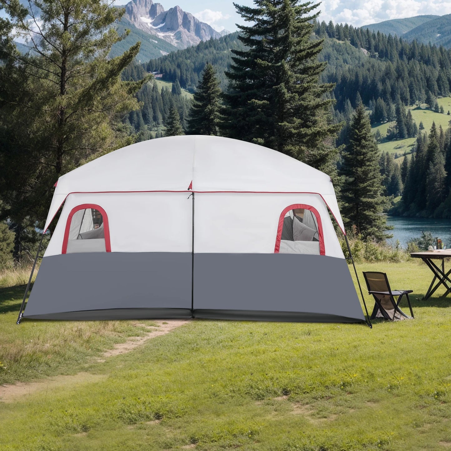 Outdoor Camping Tent for 8-12 People with Storage Pocket and Zippers