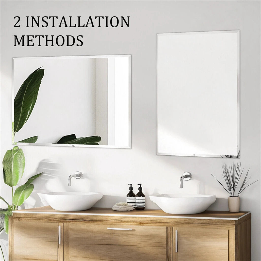Rectangle Frameless Wall Mirror Beveled Edge Entry Bathroom Decor