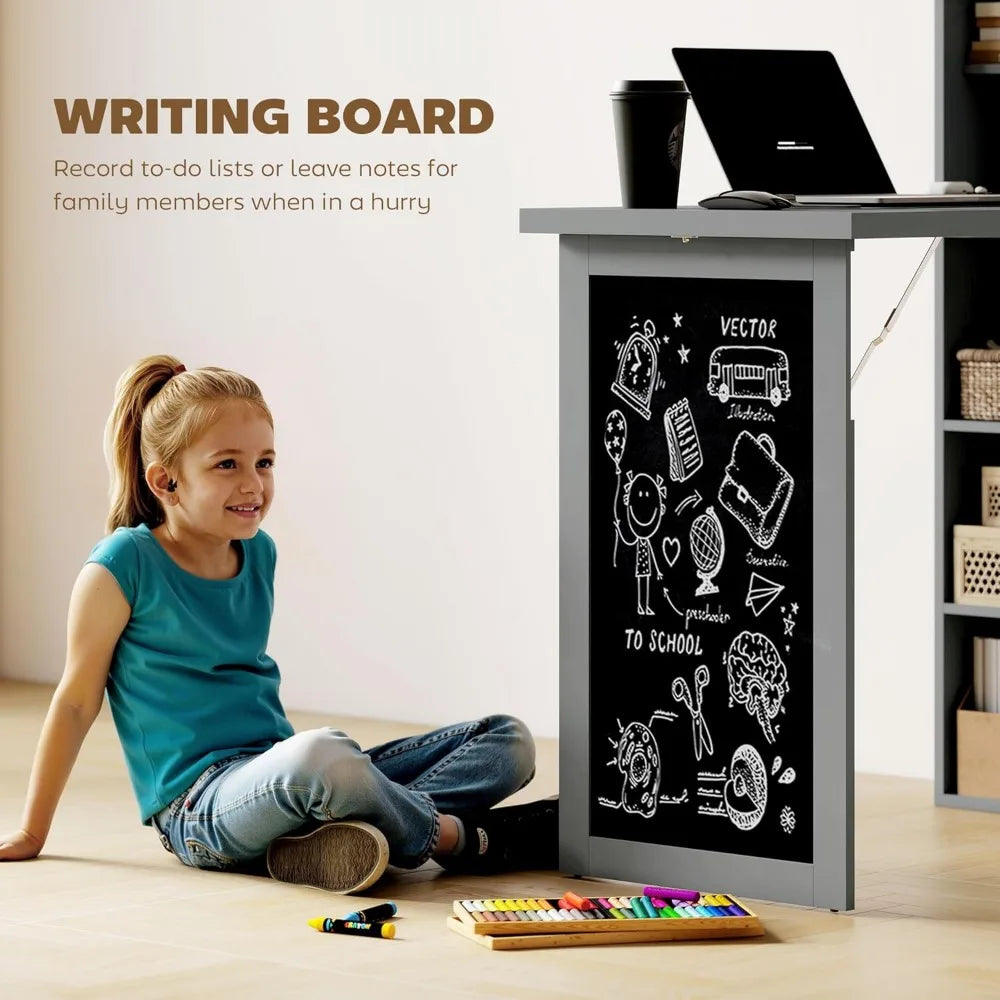Fold-Out Convertible Writing Table Wall Mount Desk with Blackboard