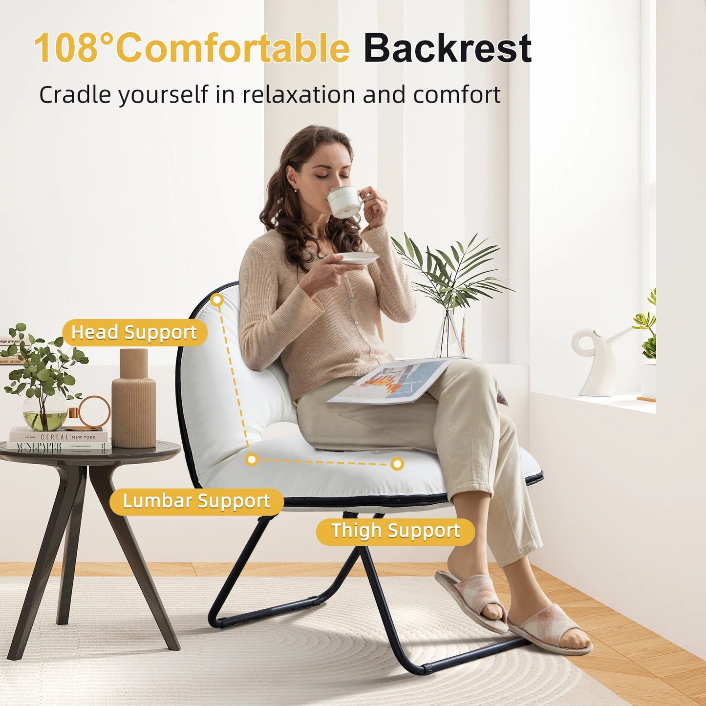 Ljustra Portable Folding Lounge Chair Upholstered Living Room Furniture