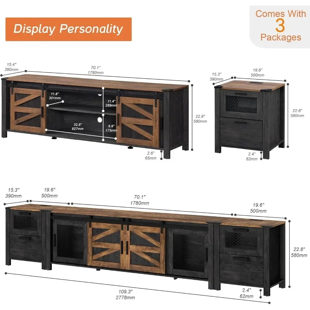 TV Stand Set for 85 inch TV with Charging Station Modern Entertainment Center