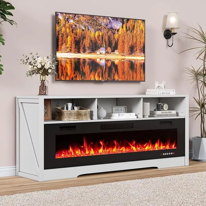 65 Inch Fireplace TV Stand with Open Storage for Living Room