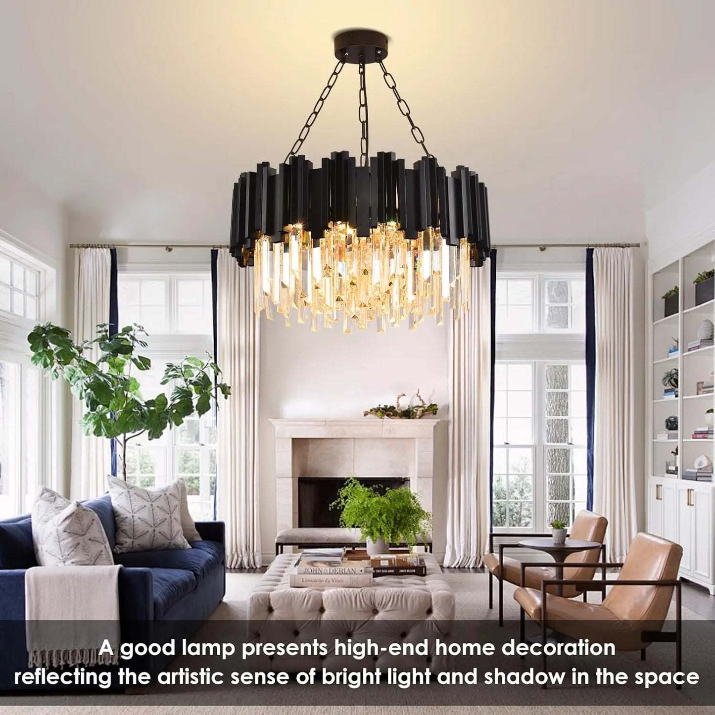 Black Crystal Chandelier Modern 9-Light Fixture for Living Room Entryway