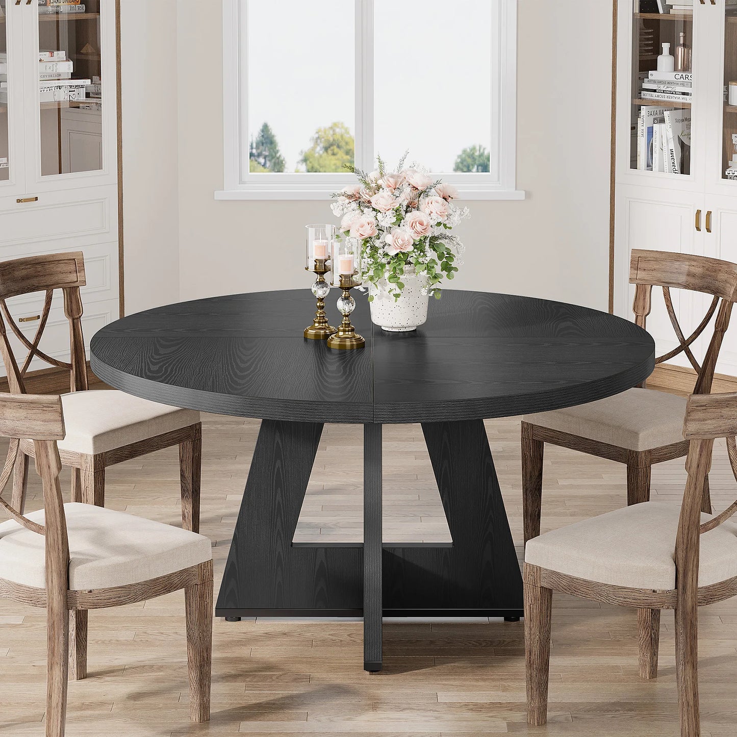 Ljustra Round Dining Table for 4 Farmhouse Style Kitchen Table 47 Inch