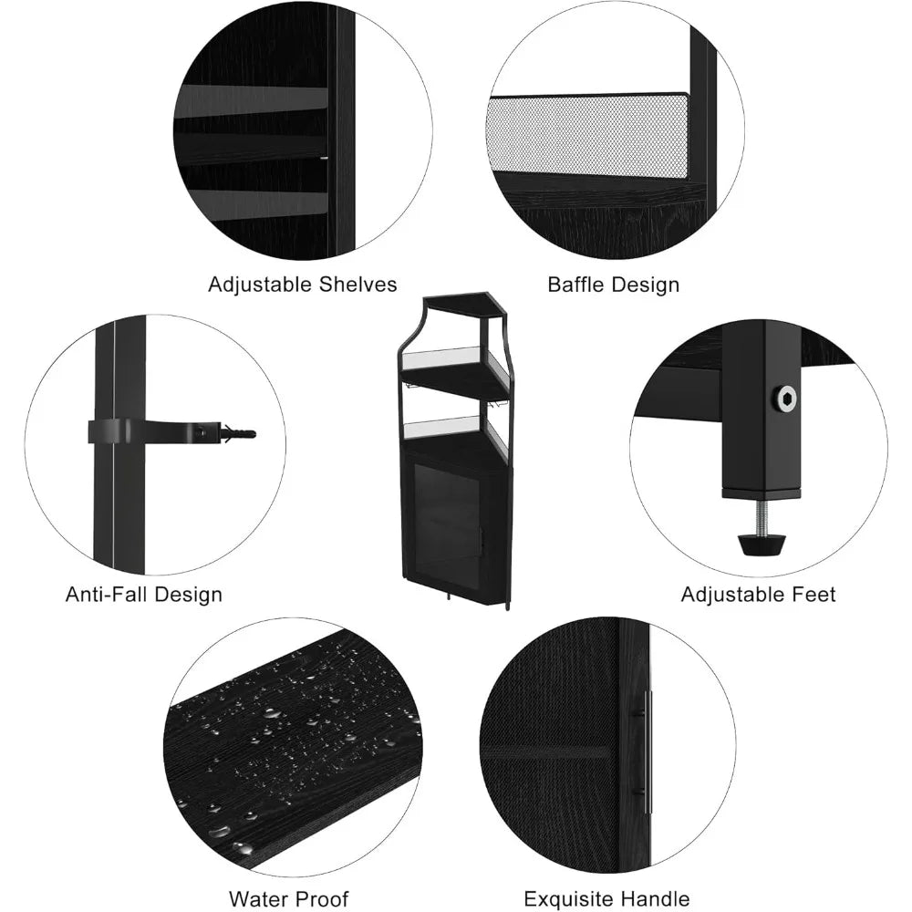 Corner Wine Bar with 5-Tier Storage Heavy Duty Industrial Design